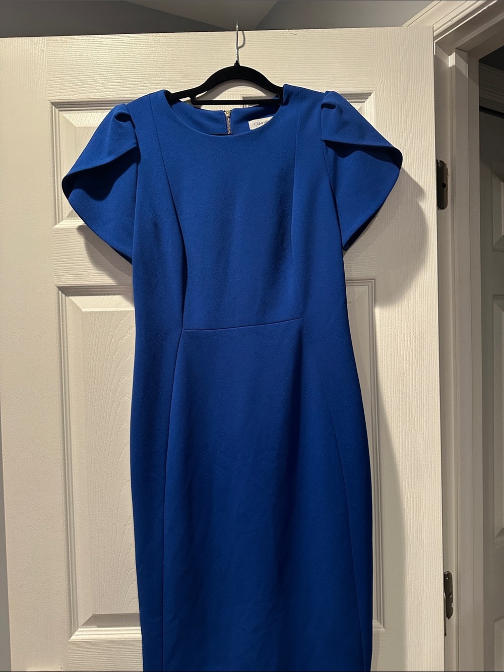 Calvin Klein Royal Blue Tulip Sleeve Sheath Dress Size 8 - Picture 2 of 2